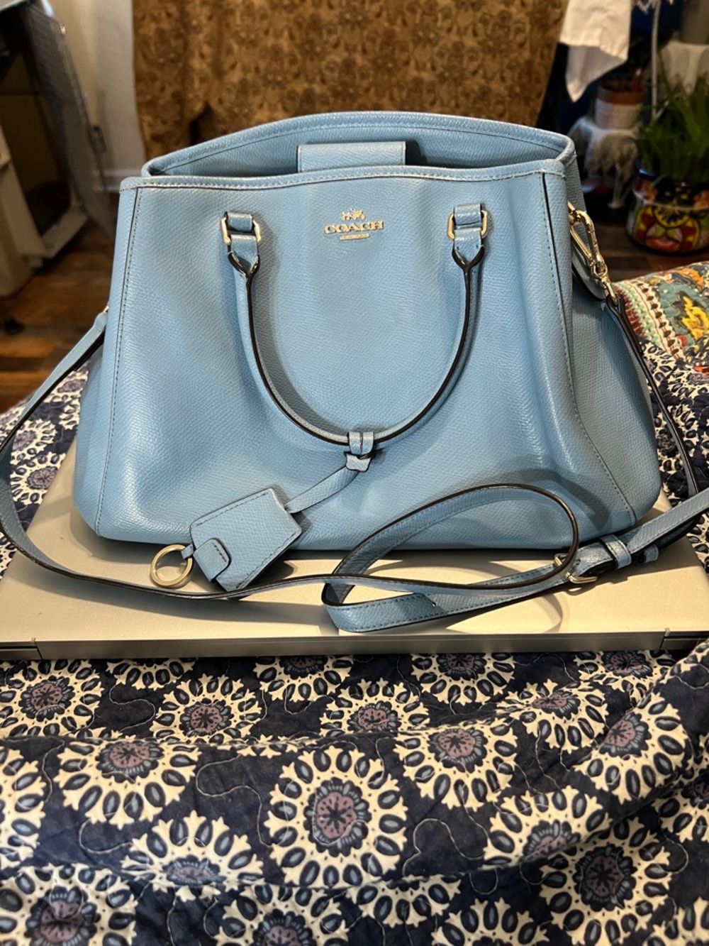 Coach Powder Blue Mini Lillie Carryall Satchel with Removable Strap